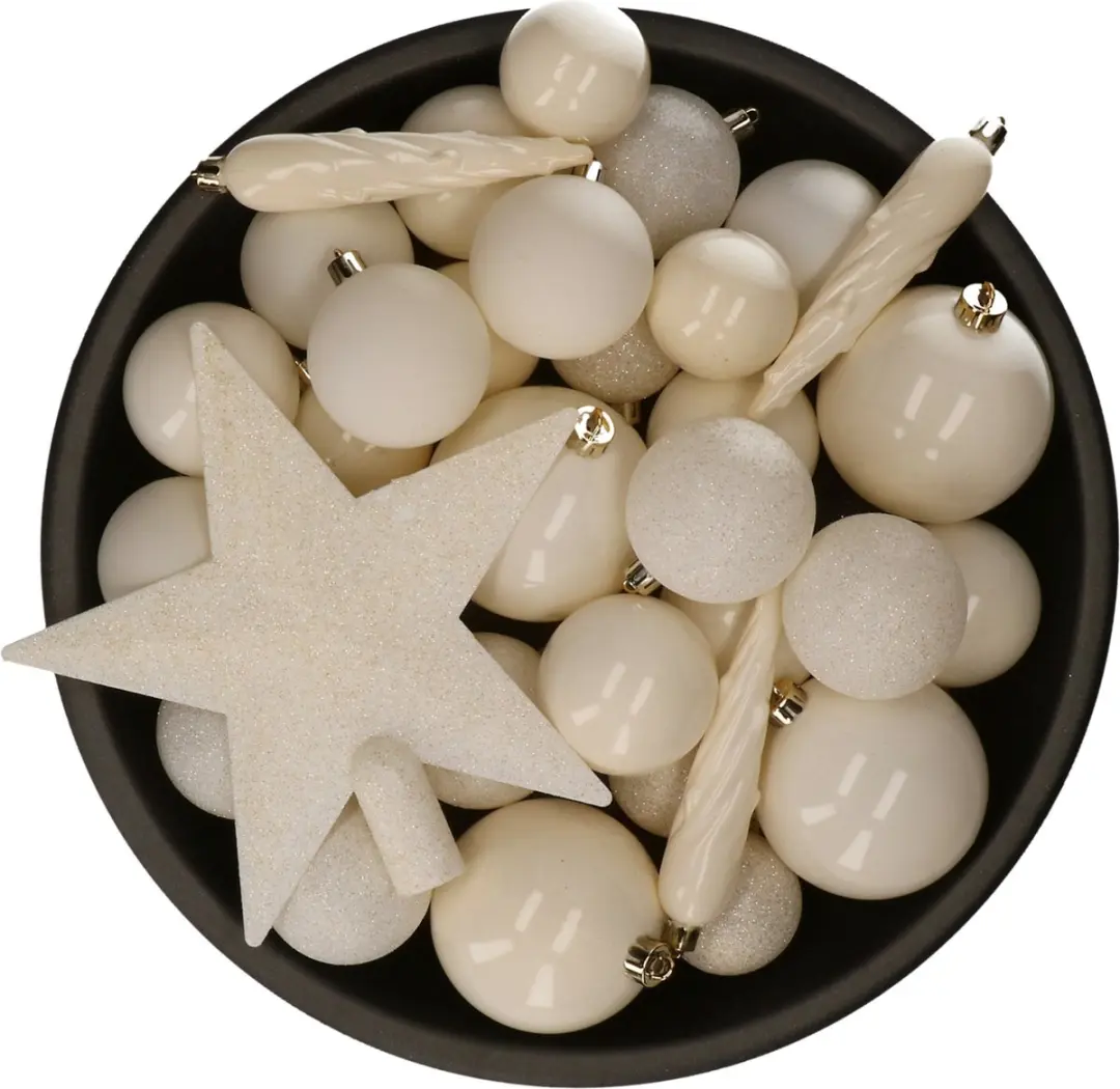 Decoris Kerstballen Mix Wolwit
