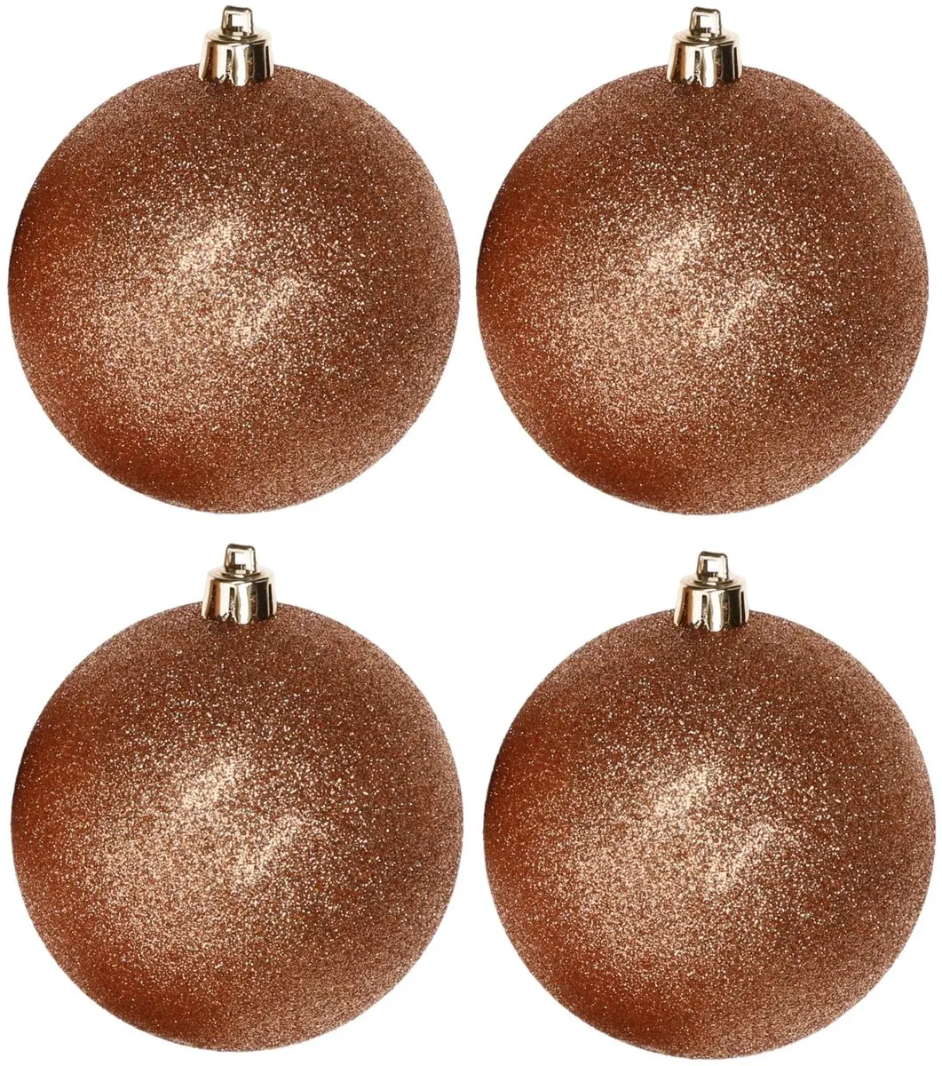 4x Koperen kunststof kerstballen 10 cm