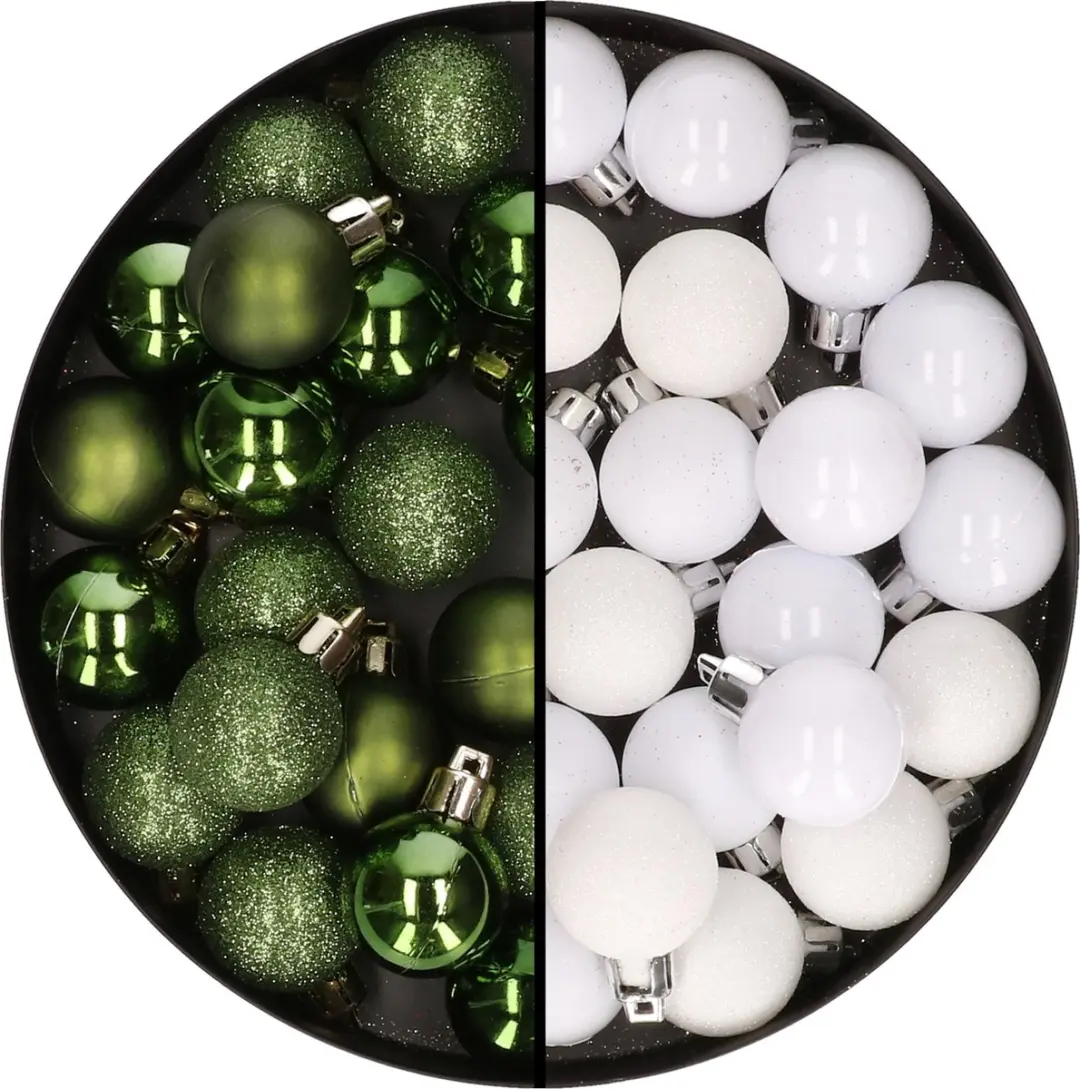 Kleine kunststof kerstversiering 40x stuks set en 3 cm kerstballen in het wit en