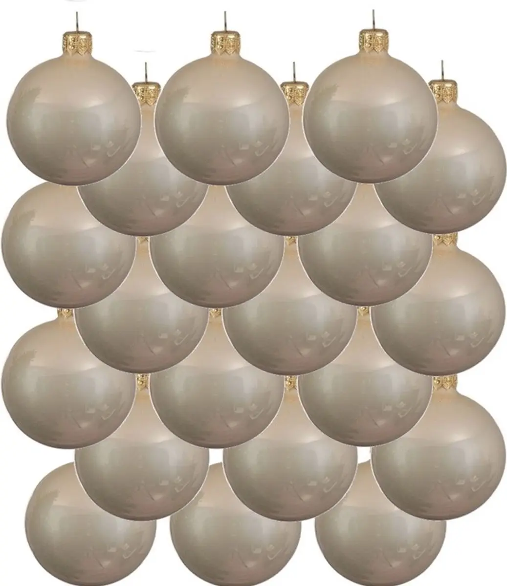 18x Licht parel/champagne glazen kerstballen 6 cm - Glans/glanzende - Kerstboomversiering licht parel/champagne