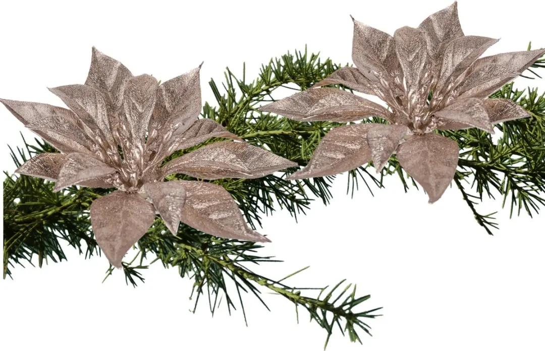 Cosy & Trendy Kerstster roze glitter - 2x stuks - op clip - 18 cm - decoratie kerstbloem