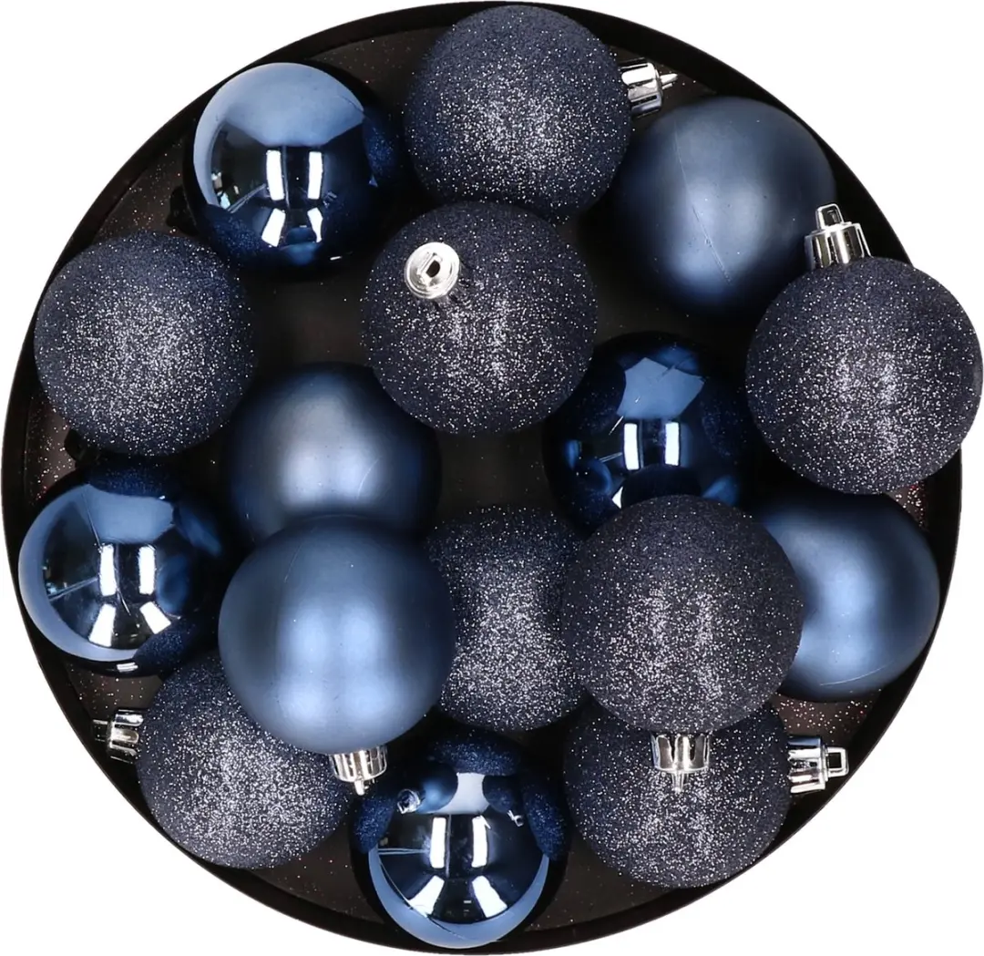 Kerstversiering set glitter/mat/glans mix kerstballen in het donkerblauw 6 en 8