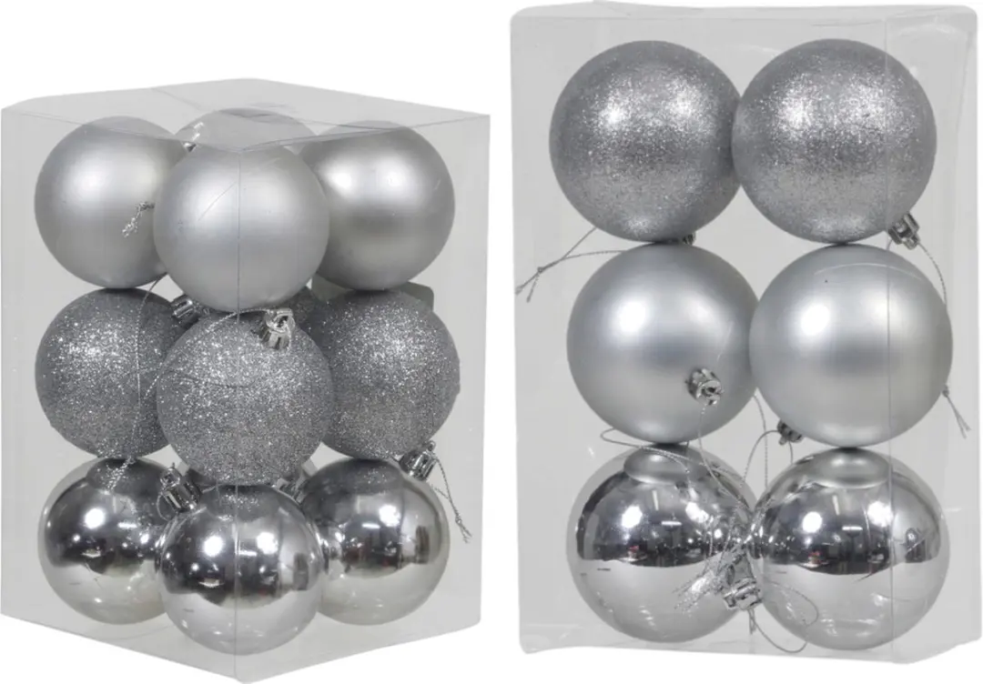 Kerstversiering/kerstboom set mat/glans mix kerstballen in kleur zilver 6 en 8 c
