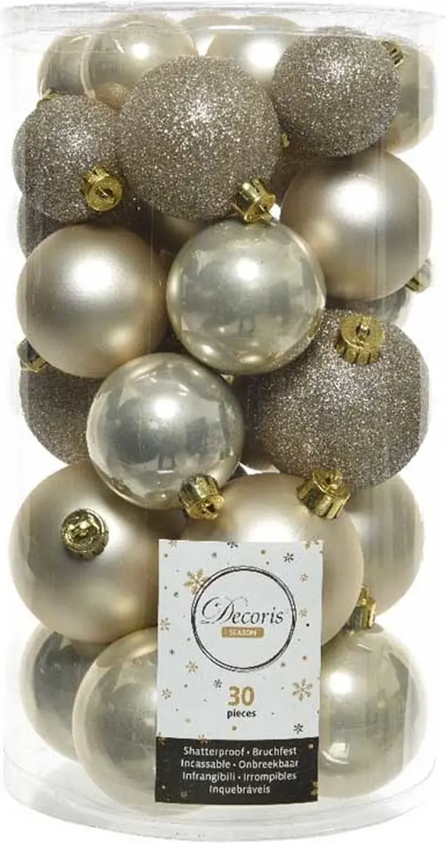 Decoris Kunststof Kerstballen Parel Mix - 30 stuks - afbeelding 3 van 5