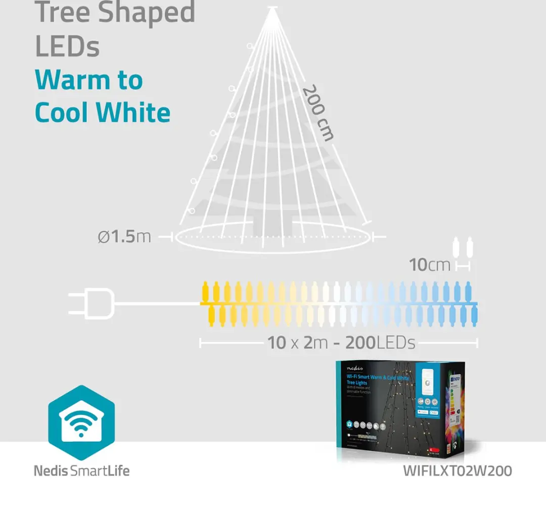 Nedis SmartLife WIFILXT02W200 Kerstboomverlichting - 200 LED - afbeelding 6 van 6