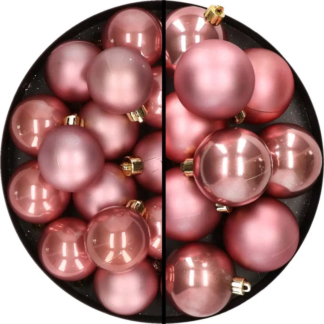 28x stuks kunststof kerstballen oudroze 4 en 6 cm