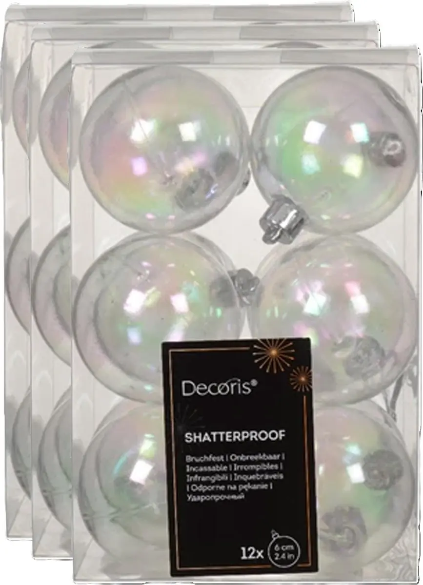 Decoris kerstballen - 36x stuks - 6 cm - transparant parelmoer -kunststof -kerstversiering