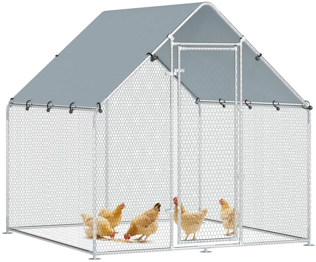 Pawhut Kippenren-Verzinkt staal-200L x 200B x 200H cm-Zilver
