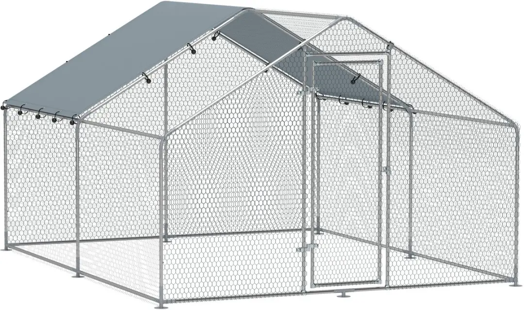 PawHut-Kippenhok-300x340x190cm-Gegalvaniseerd staal-Zilver