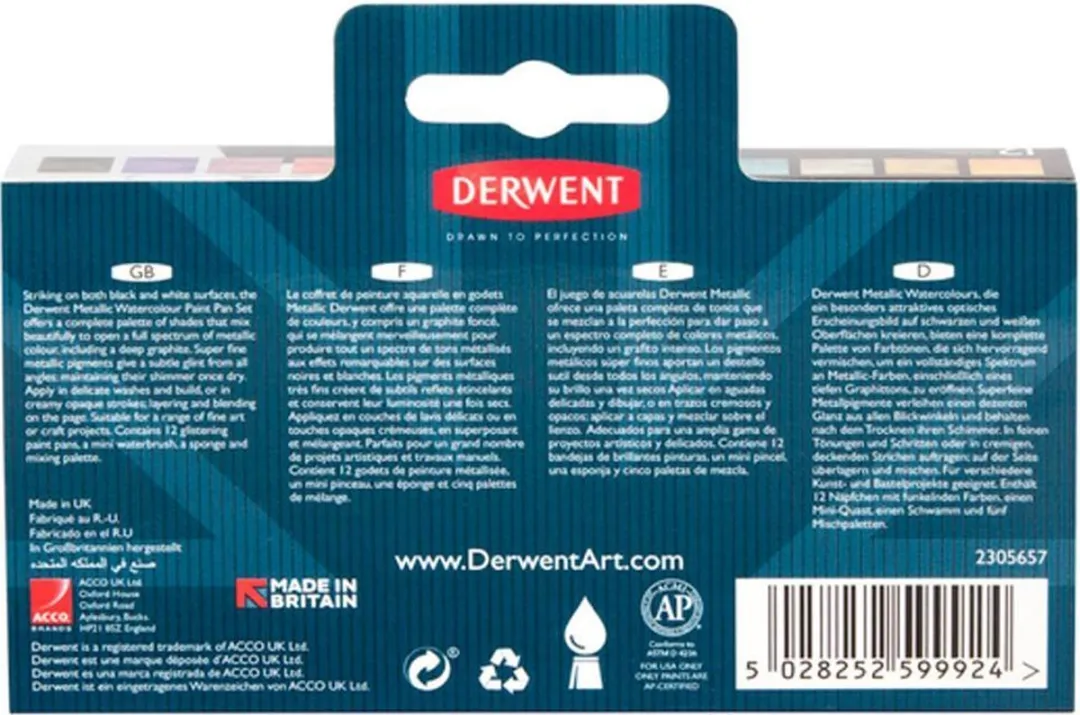 Derwent Metallic Paint Palette 12 Stuks