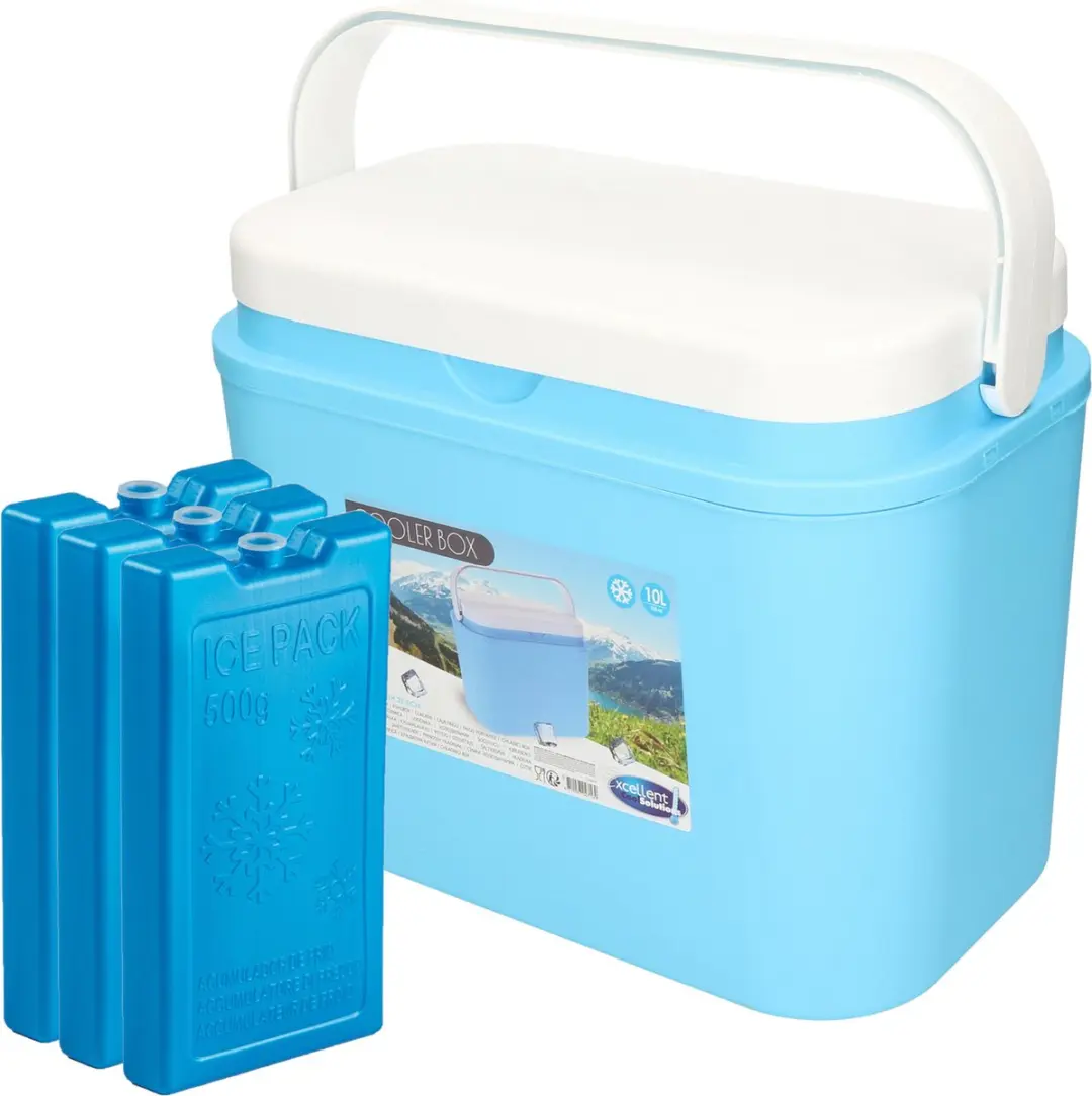 Excellent Houseware koelbox kunststof blauw 10 liter met 4x blauwe koelelementen