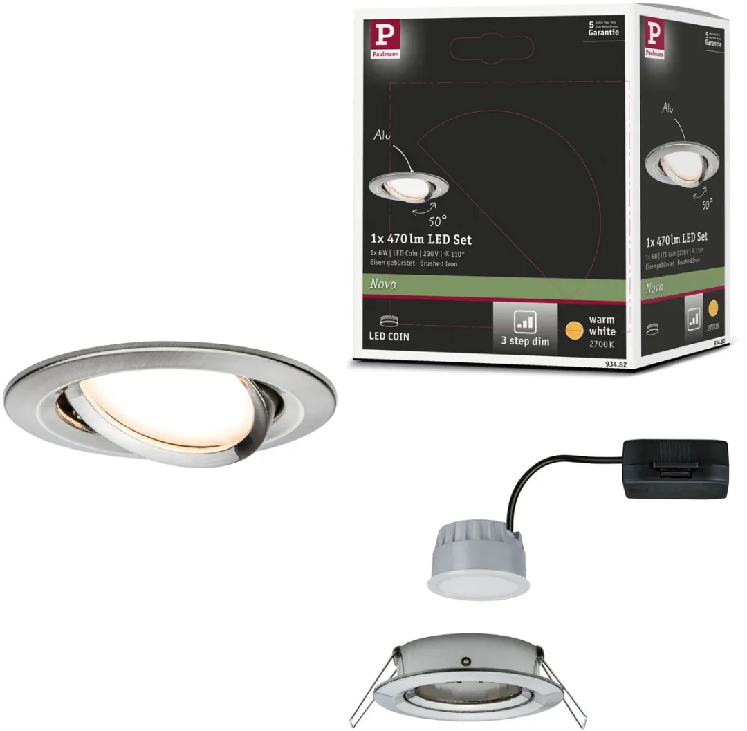 Paulmann LED-inbouwlamp Nova Coin 6W 470lm 2700K - 84mm Staal geborsteld