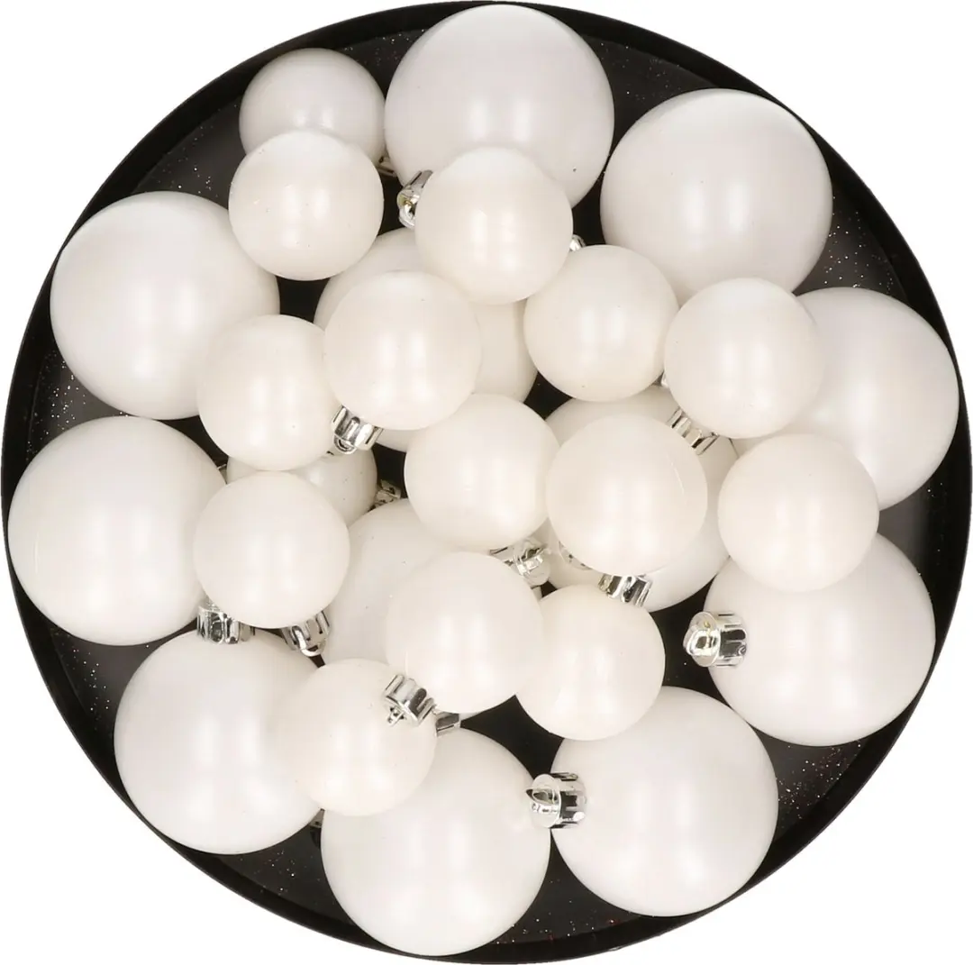 Kerstversiering kunststof kerstballen winter wit 6-8-10 cm pakket van 22x stuks