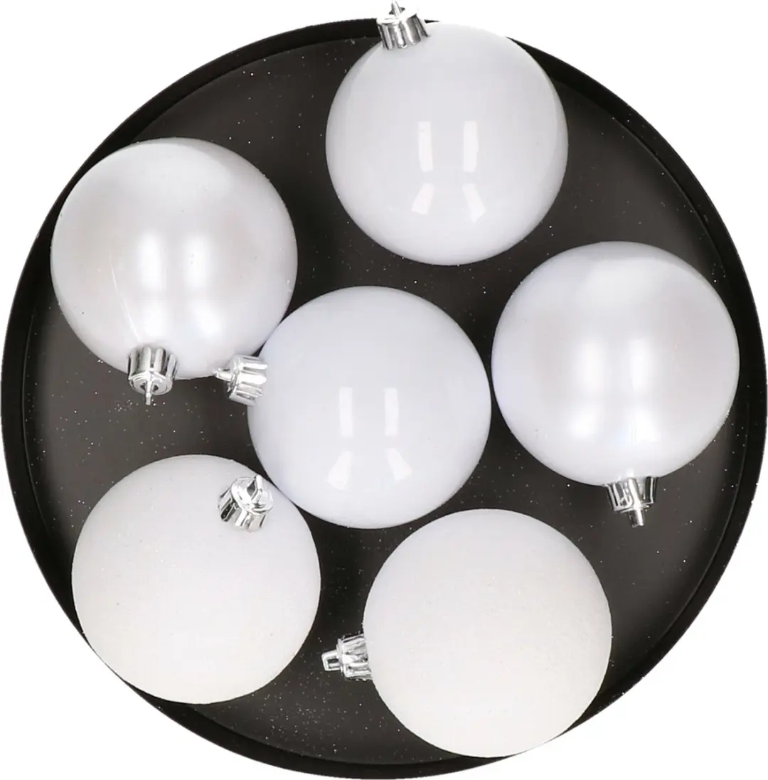 Cosy & Trendy Kerstballen - 6x st - wit - D8 cm - kunststof - kerstversiering - kerstboomversiering
