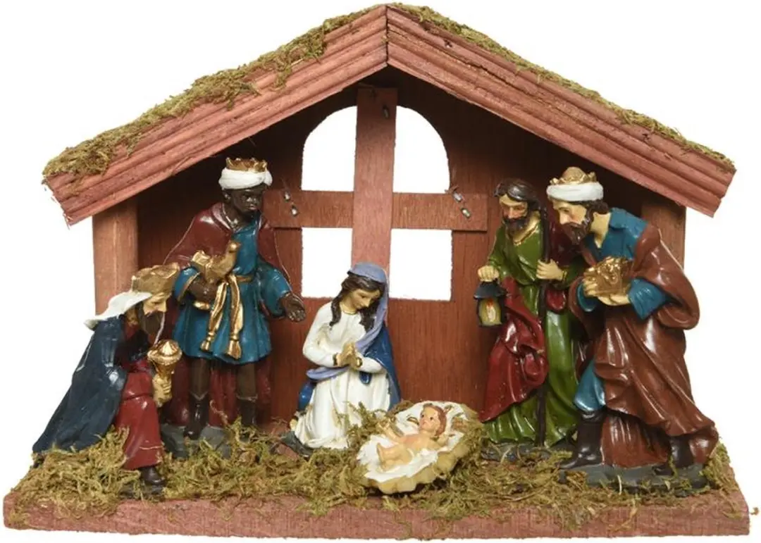 Viana Kerststal met Handbeschilderde Figuren - Multi - afbeelding 6 van 6