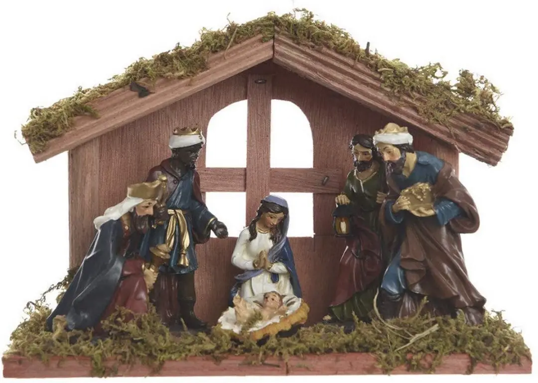 Viana Kerststal met Handbeschilderde Figuren - Multi - afbeelding 5 van 6