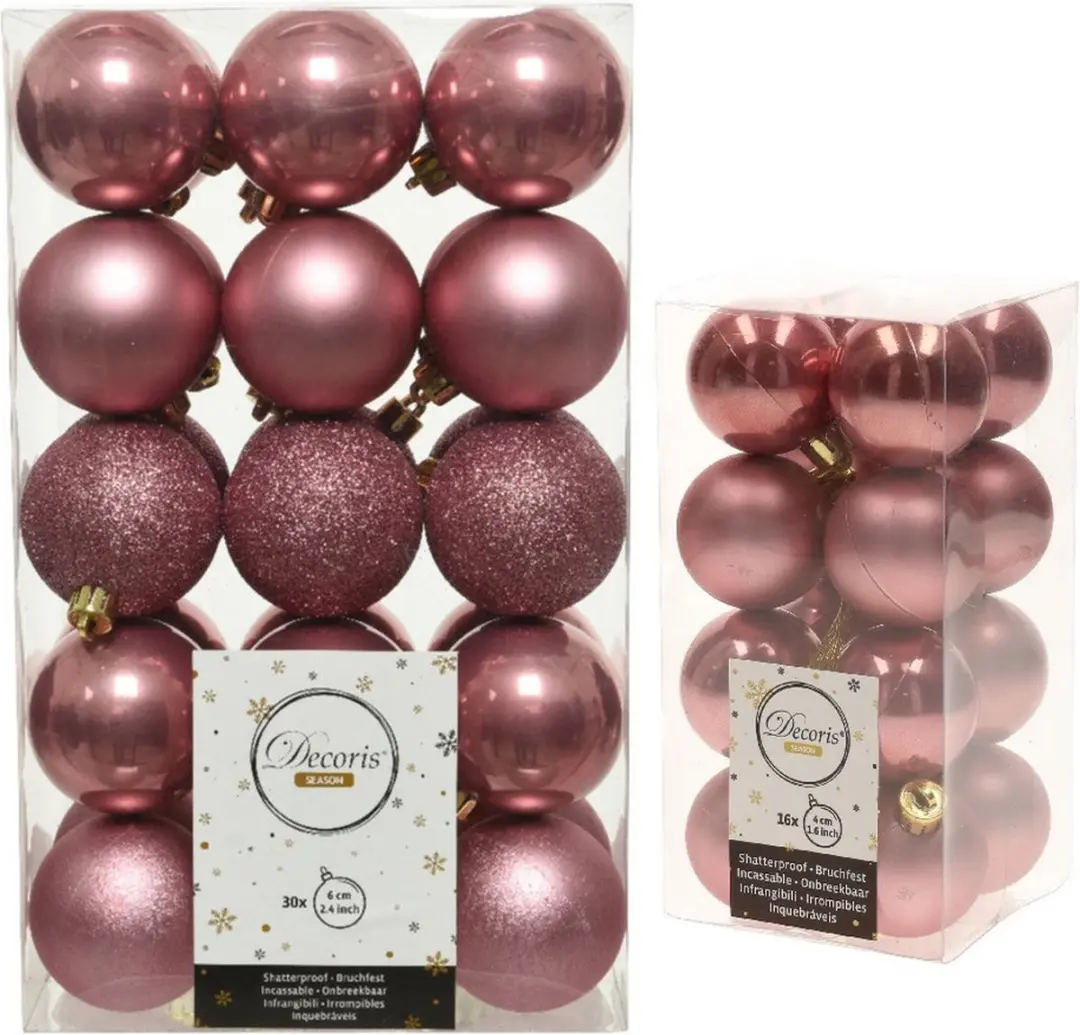 Decoris Kerstballen kunststof oud roze 4-6 cm 46x stuks