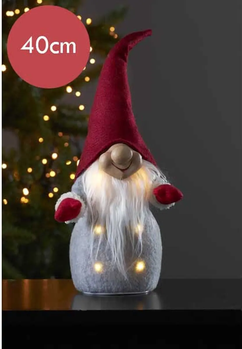 Kerstkabouter rood met 6 LED lampjes
