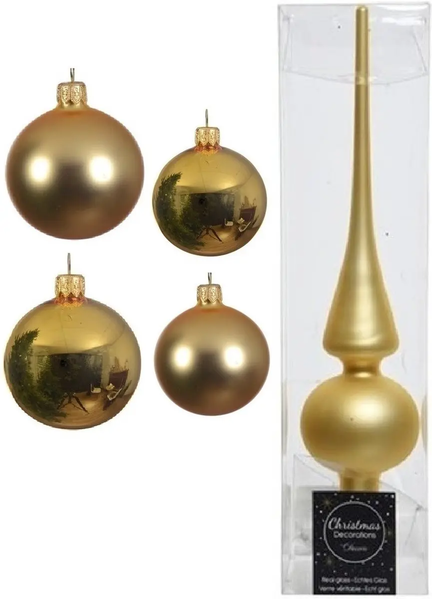 Compleet glazen kerstballen pakket goud glans/mat 38x stuks