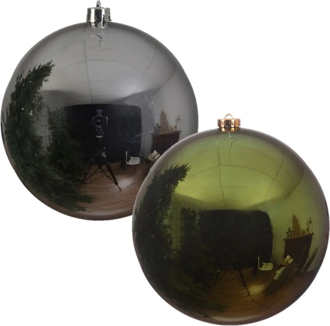 2x stuks grote kerstballen van 20 cm glans van kunststof groen en zilver