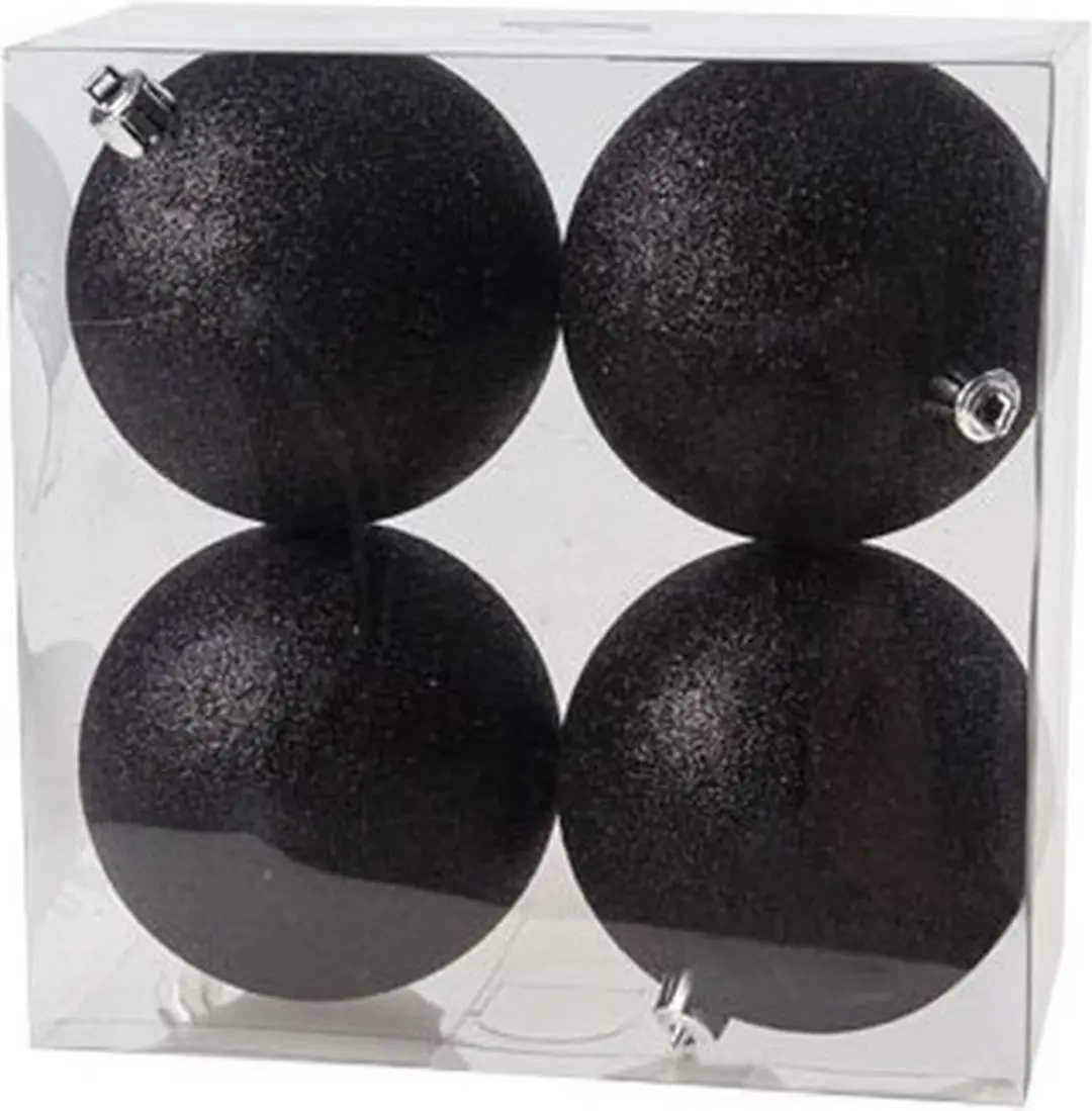 Cosy & Trendy Jolly Black Glitter - 12x kerstballen - zwart - 10 cm - kunststof - glitter