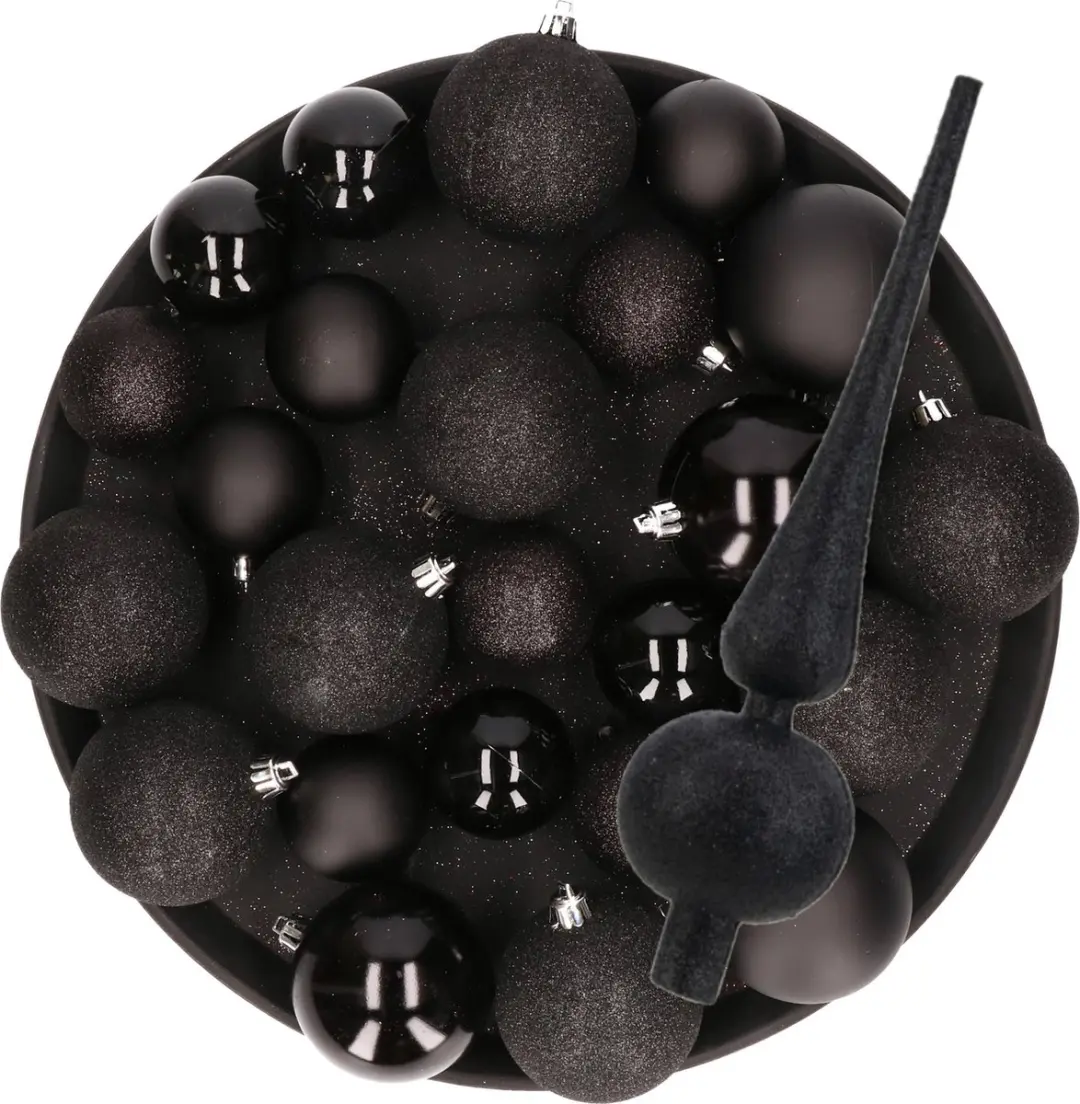 Zwarte Kerstversiering set piek met kerstballen 6