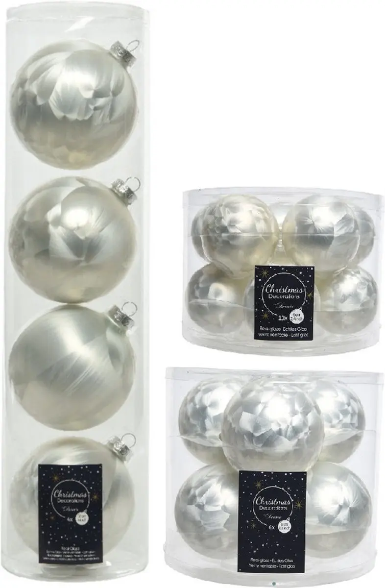 Compleet glazen kerstballen pakket ijslak wit glans/mat 26x stuks