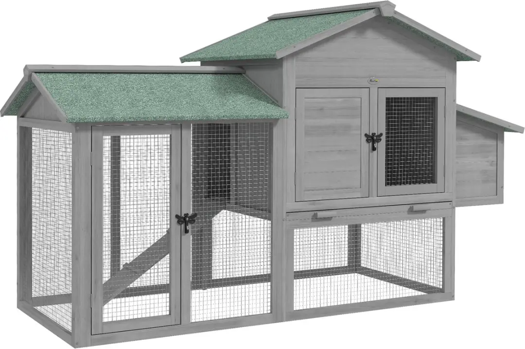 PawHut Kippenhok-Dennenhout-168L x 75B x 103H cm-Grijs