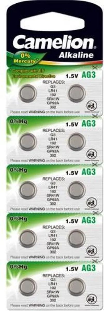 AG3 Knoopcel Batterijen LR736, LR41, G3, 192, GP92A, 392, SR41W Camelion