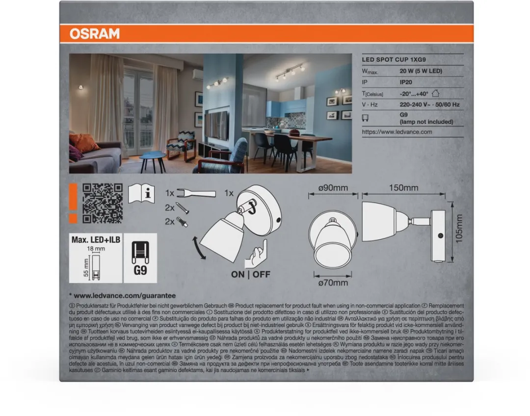 Osram Spot Cup Wandlamp G9 Geborsteld Nikkel - Albast Glas