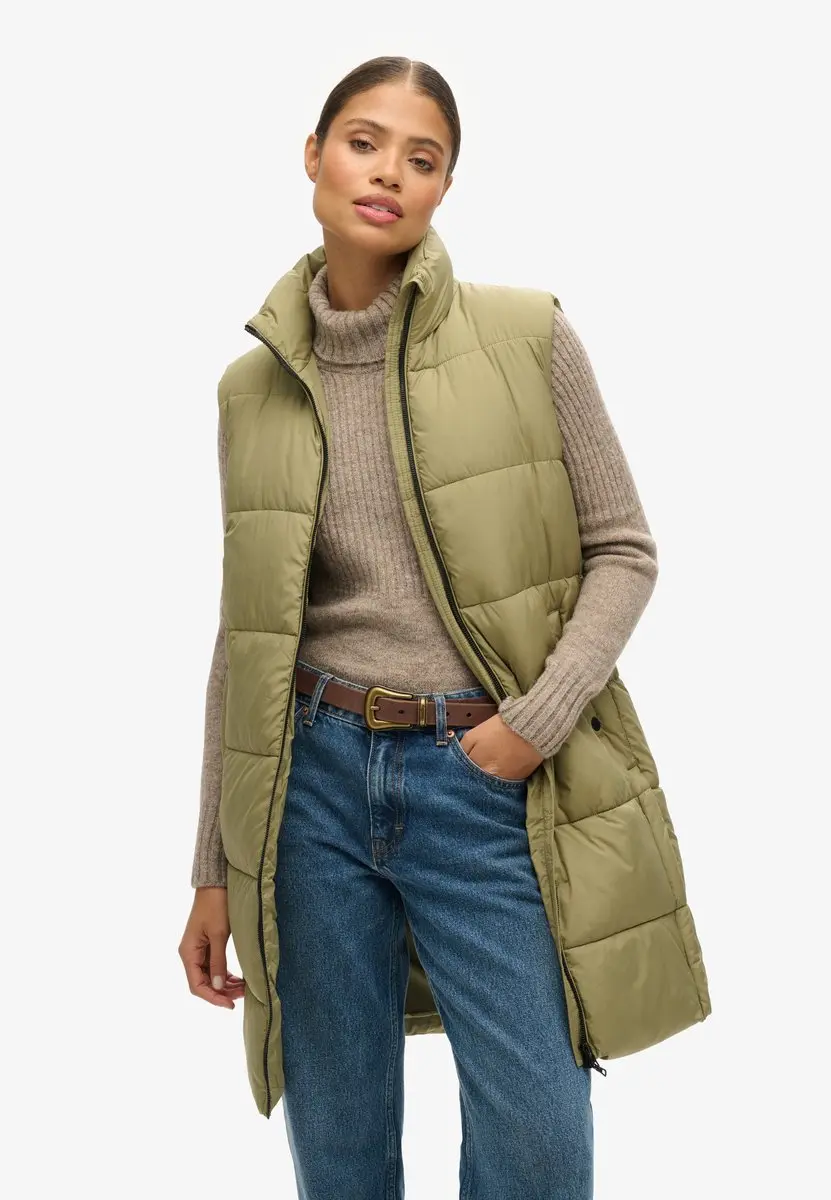 Superdry Dames Lange gewatteerde bodywarmer met capuchon