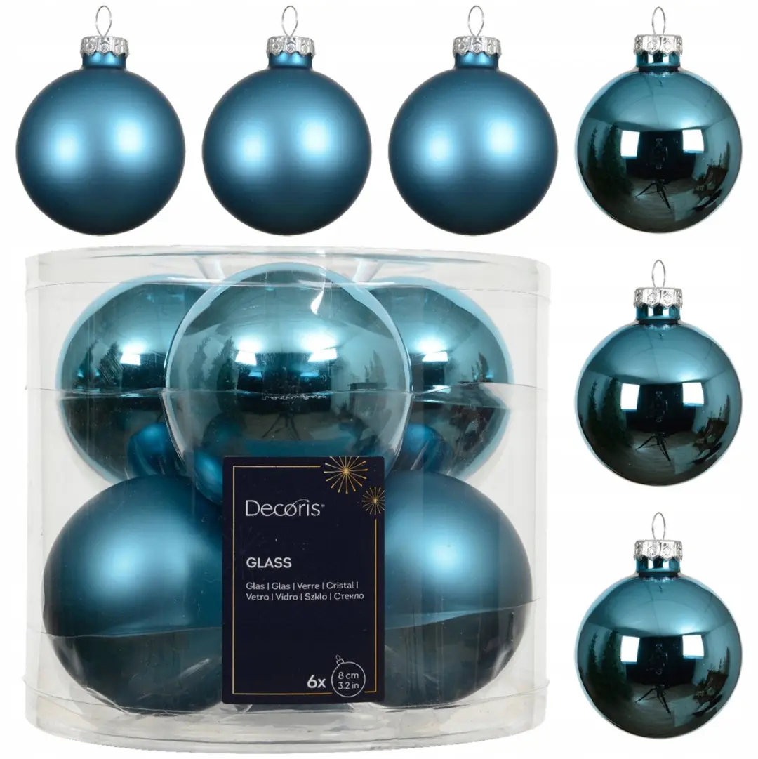 Kerstballen Blauw Glad 6 stuks 8 cm mixpatronen