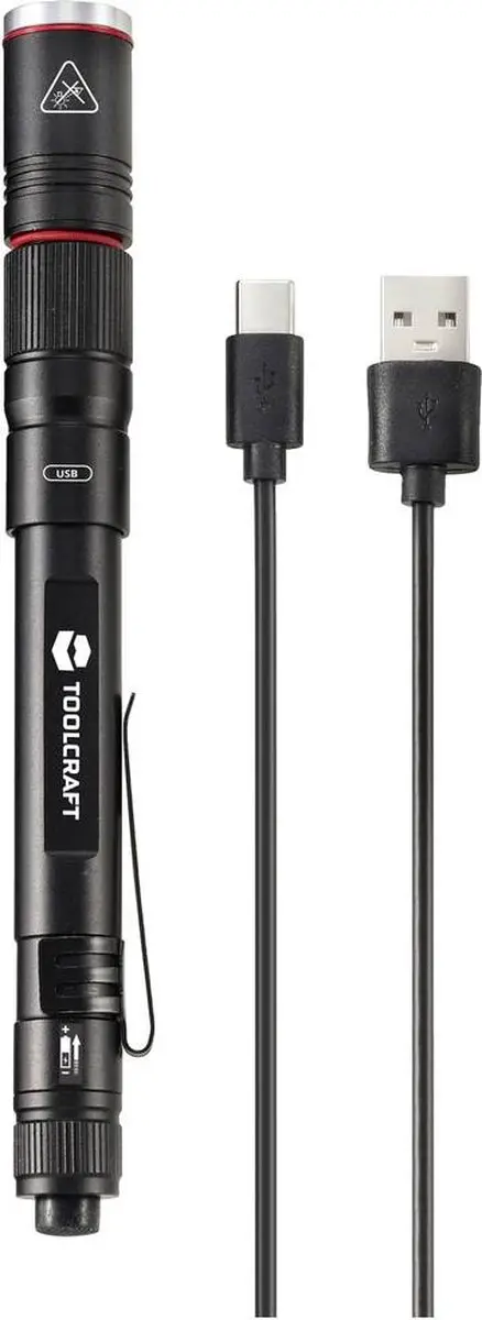 TOOLCRAFT TO-8254890 Oplaadbare Penlight - 300 lm - Zwart - afbeelding 3 van 4