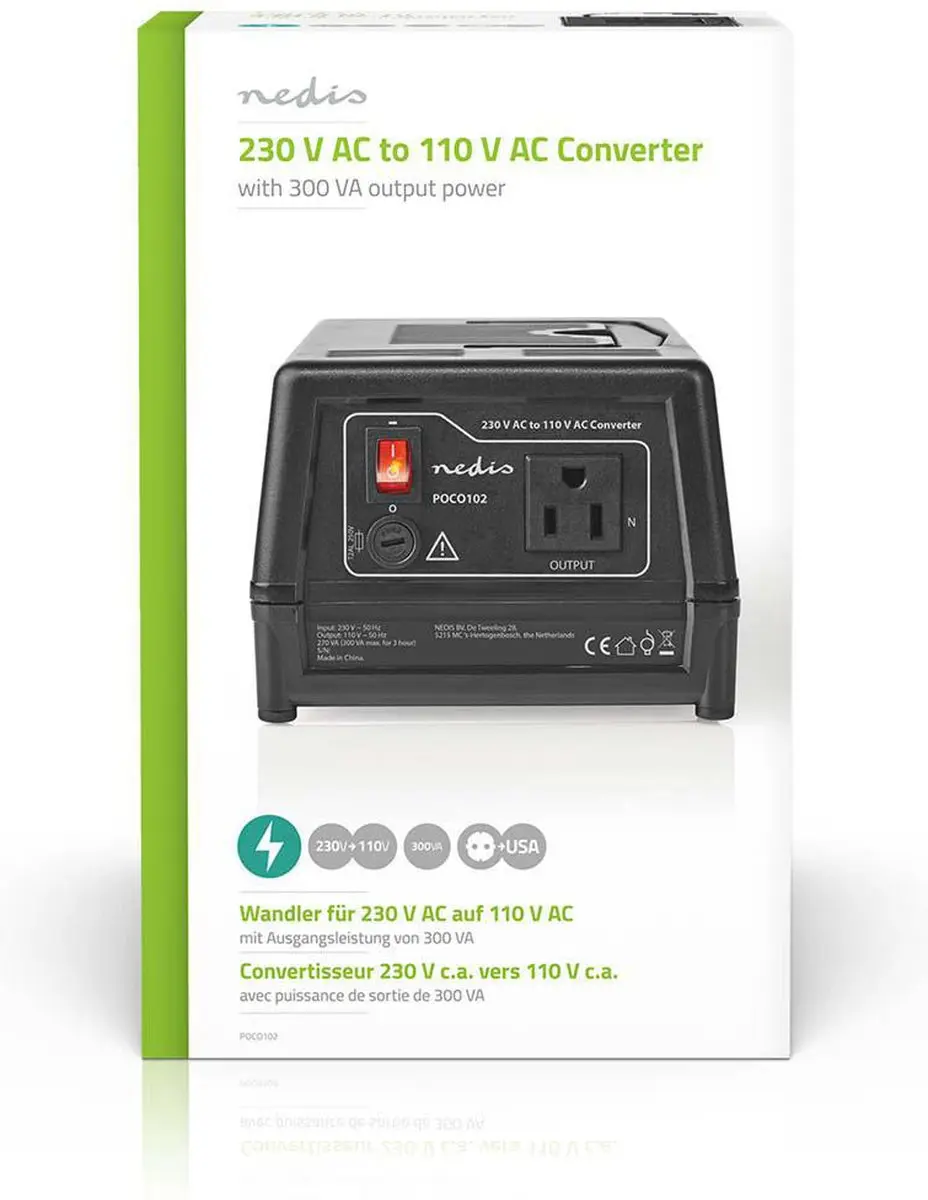 Nedis Spanningsomvormer 270W - 230V naar 110V - Zwart - afbeelding 6 van 6