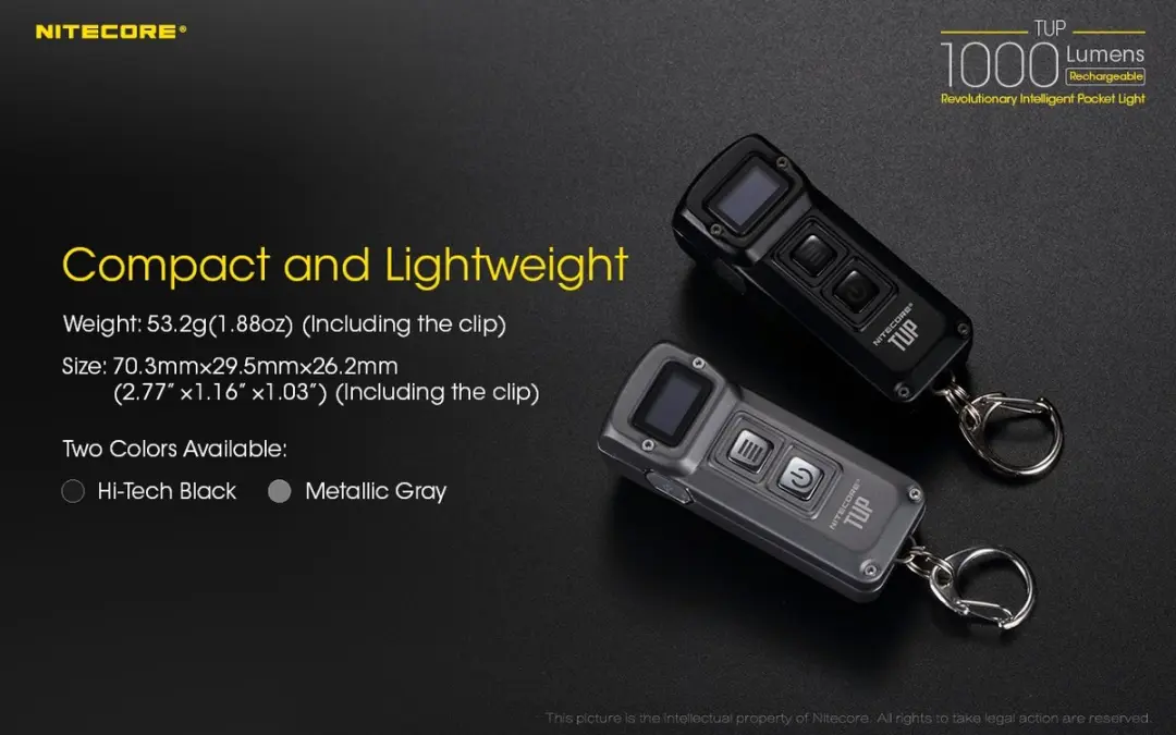 Nitecore TUP Sleutelhangerlamp 1000 lumen - Grijs - afbeelding 3 van 3