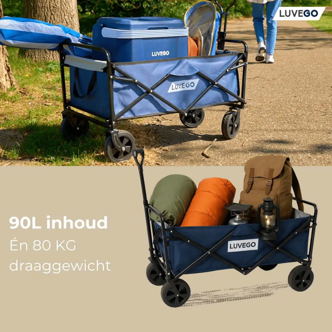 Luvego Opvouwbare Bolderkar - 90L - Tot 80KG - Blauw - afbeelding 2 van 6