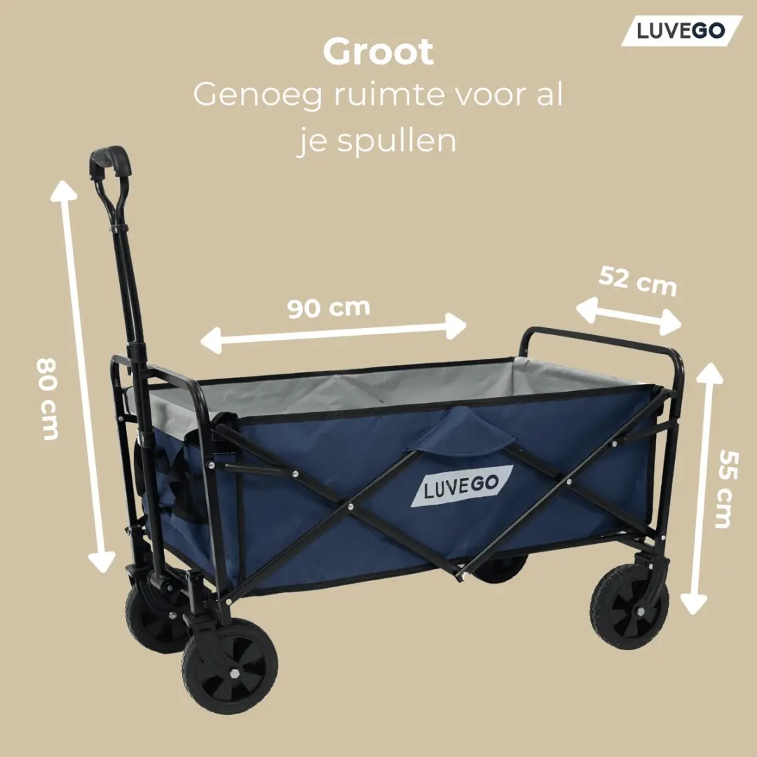 Luvego Opvouwbare Bolderkar - 90L - Tot 80KG - Blauw - afbeelding 4 van 6