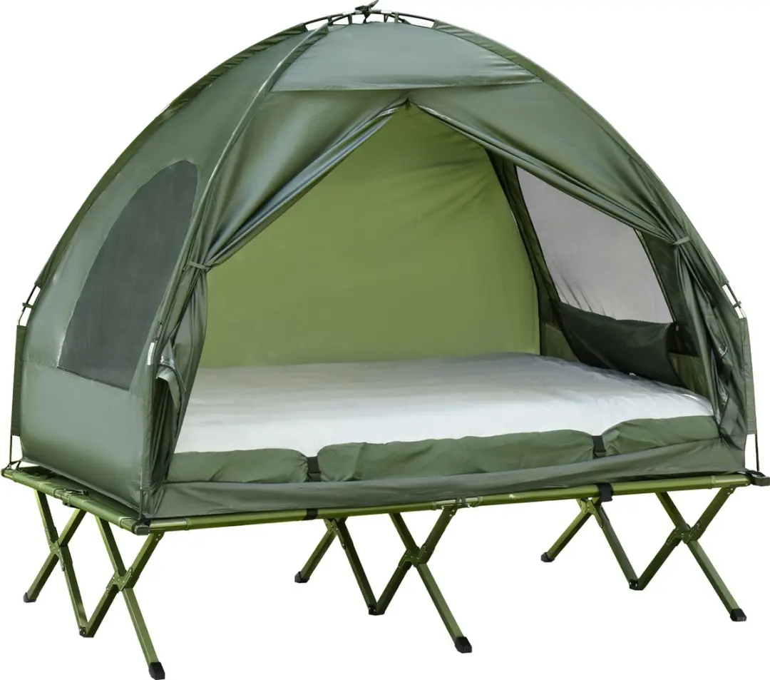 Outsunny Campingtent verhoogd campingbed koepeltent luchtmatras met pomp taft gr
