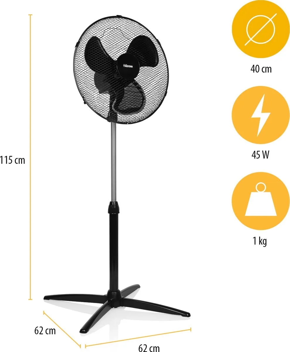 Tristar VE-5756 Statiefventilator 40cm - 45W - 3 Snelheden - Zwart