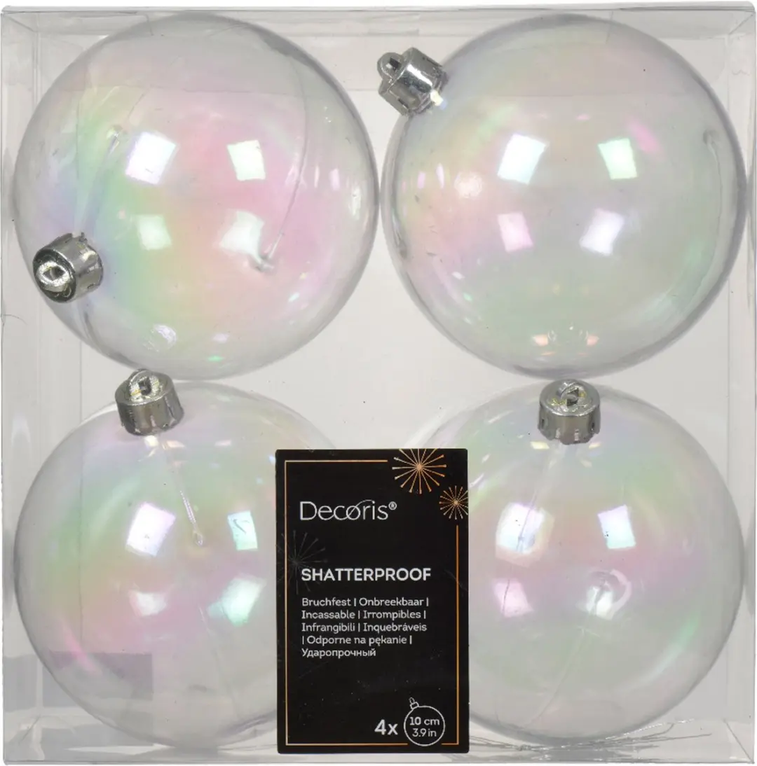 Decoris Kerstballen 10cm - 4 stuks - Transparant Parelmoer - afbeelding 2 van 3