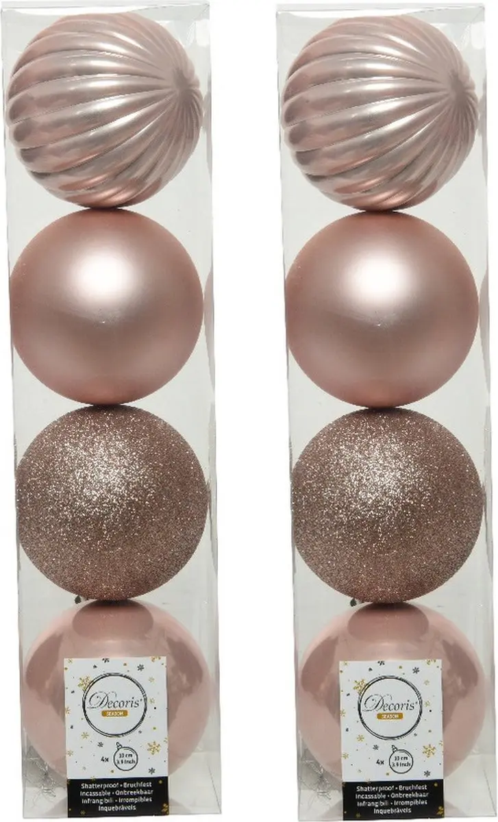8x stuks kunststof kerstballen lichtroze (blush pink) 10 cm