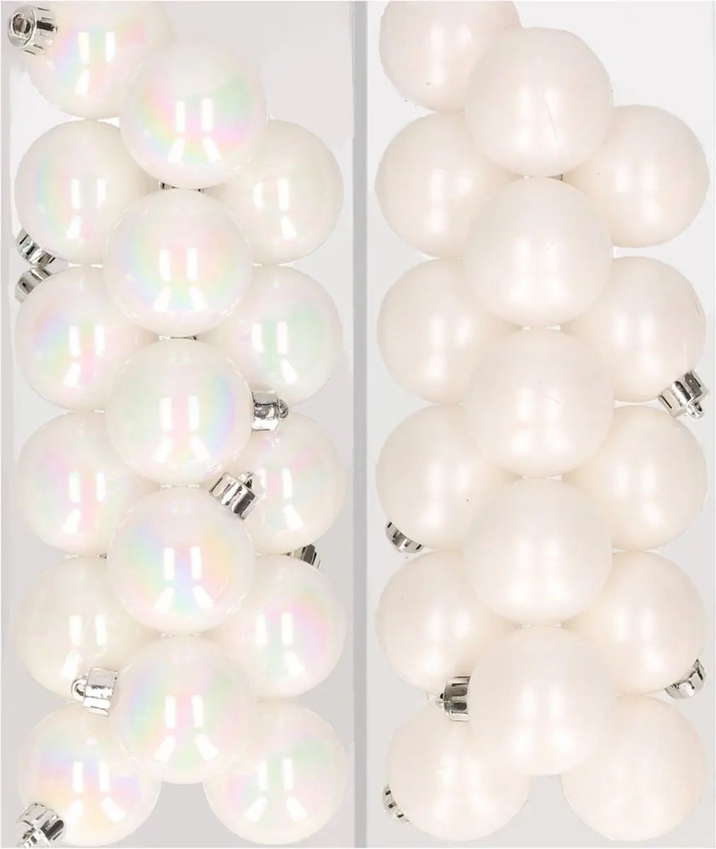 32x stuks kunststof kerstballen mix van parelmoer wit en wit 4 cm - Kerstversiering