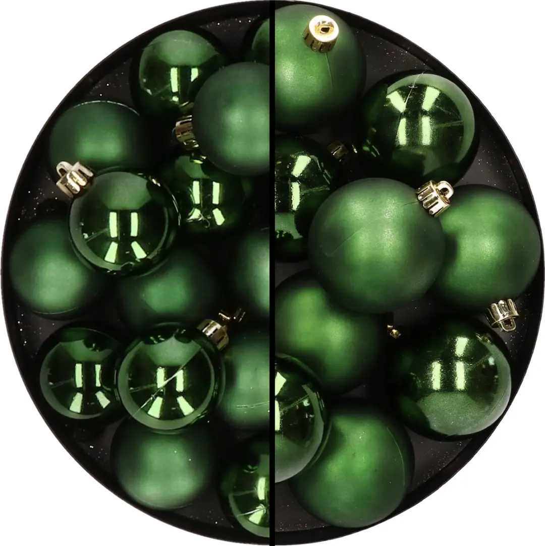 28x stuks kunststof kerstballen donkergroen 4 en 6 cm