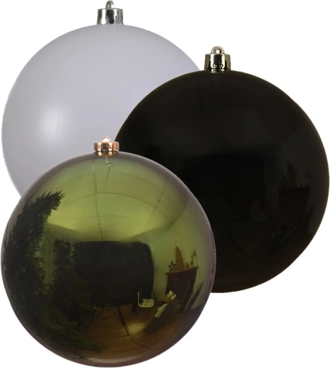 Kerstversieringen set van 6x grote kunststof kerstballen groen-wit-zwart 14 cm g