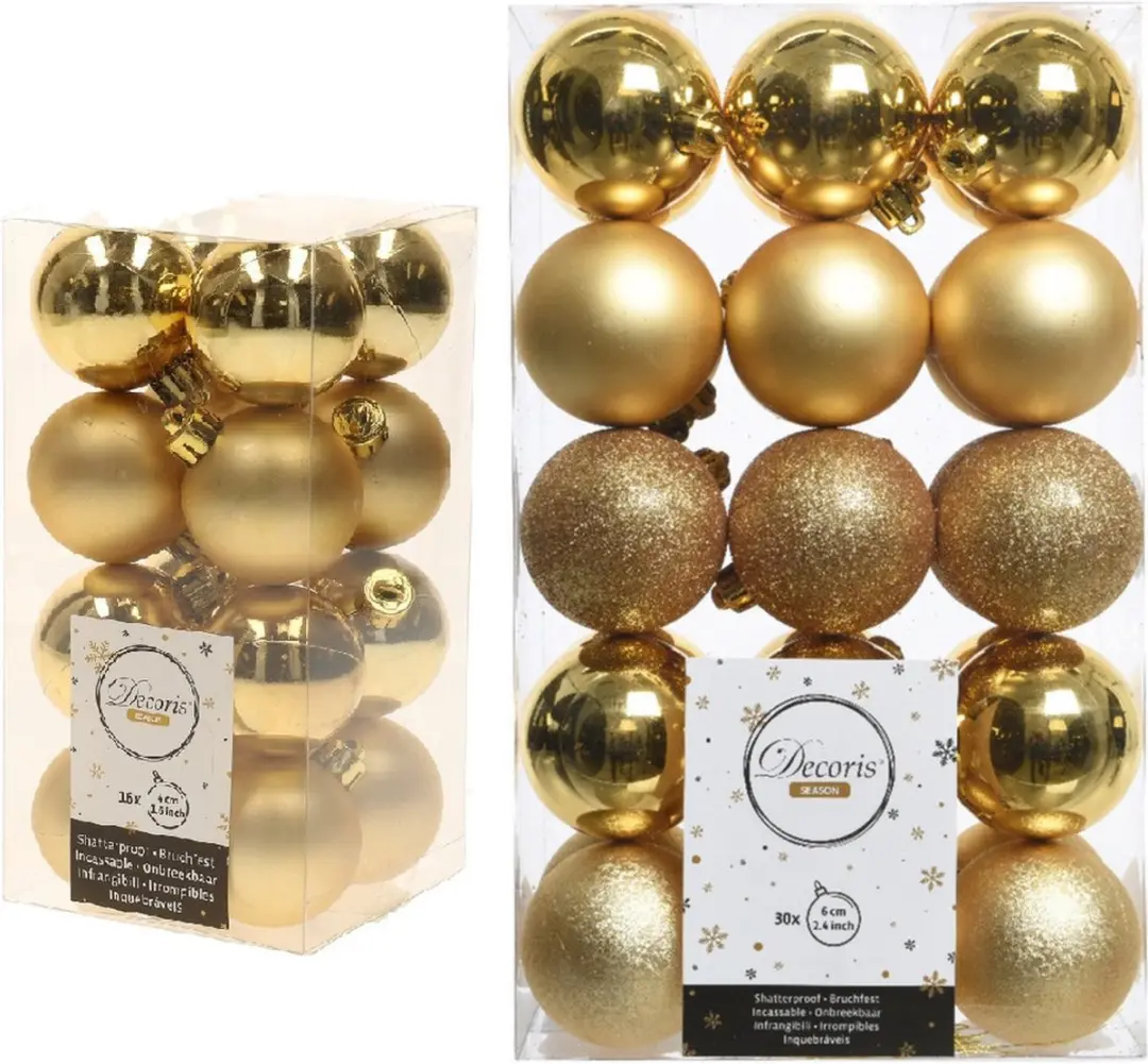 Kerstversiering kunststof kerstballen goud 4-6 cm pakket van 46x stuks - Kerstboomversiering