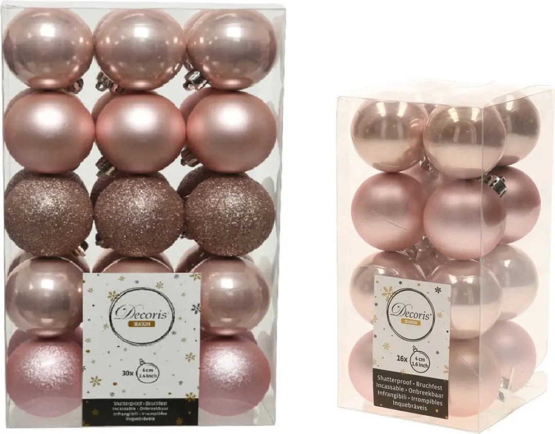 Decoris Kerstballen kunststof lichtroze 4-6 cm