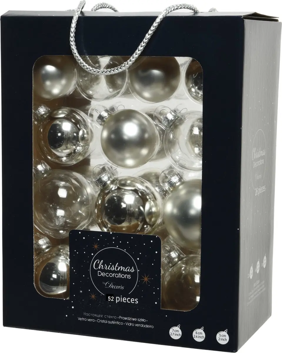 52x stuks kerstballen zilver van glas 5, 6 en 7 cm