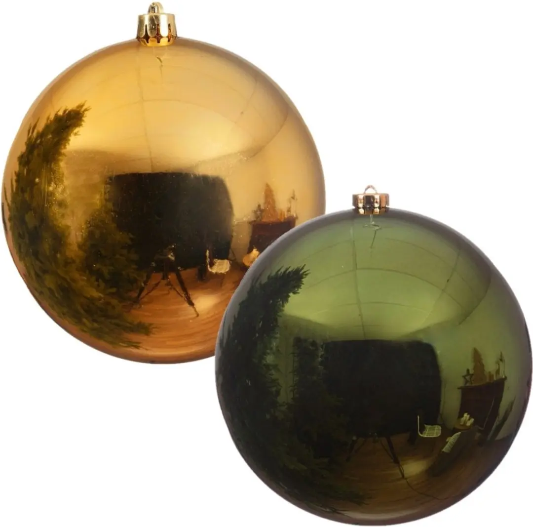 2x stuks grote kerstballen van 20 cm glans van kunststof goud en groen