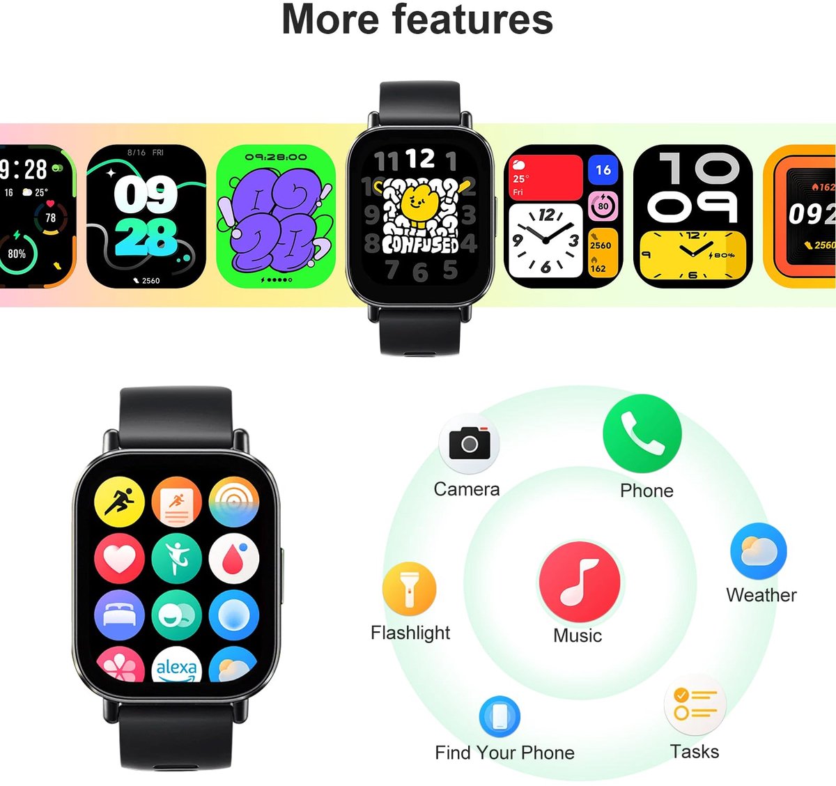 Xiaomi Redmi Watch 5 Active, 2,0" LCD-scherm, 18 dagen Batterijduur, Bluetooth-oproepen, Waterdicht tot 5 ATM, Gezondheidsmonitoring (Hartslag, SPO₂, Slaap), Meer dan 140 Sportmodi, Zwart