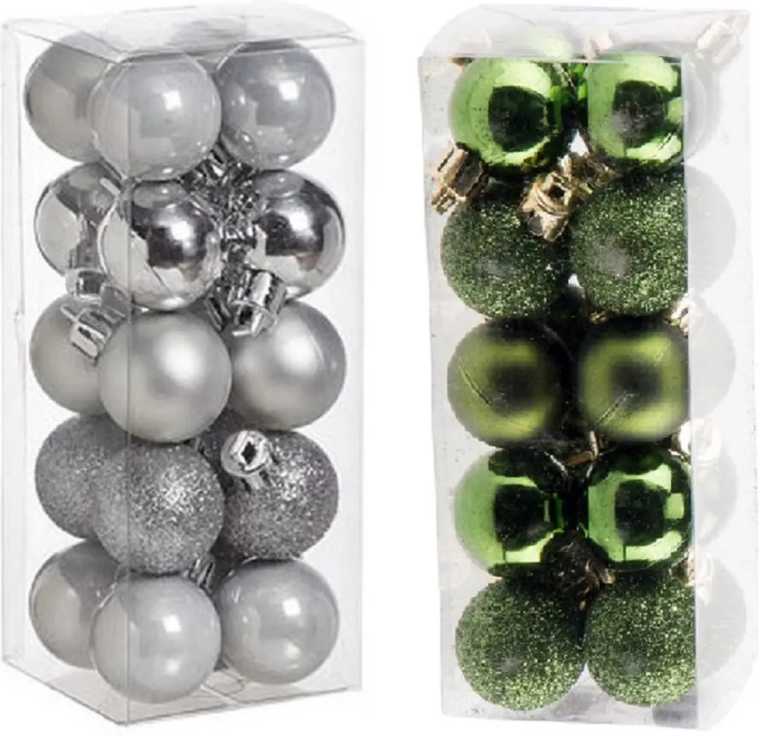 Kleine kunststof kerstversiering 40x stuks set en 3 cm kerstballen in het zilver